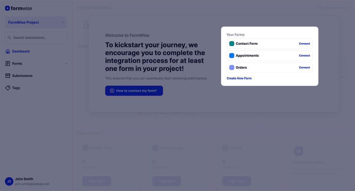 Choose your form in FormWise Dashboard